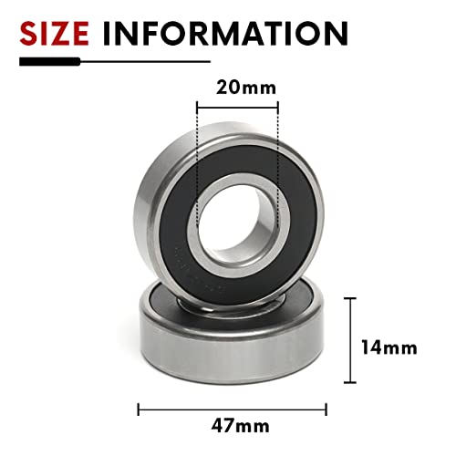10 PCS 6204-2RS Double Rubber Sealed Deep Groove Ball Bearings 20x47x14mm, Deep Groove Ball Bearing ABCE-3 Pre-Lubricated, Chromium Bearing Steel (6204-2RS, 10) - size: 6204-2RS