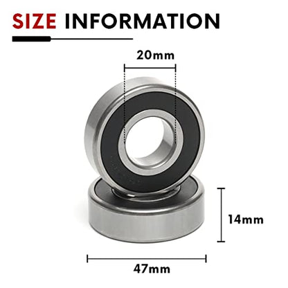 10 PCS 6204-2RS Double Rubber Sealed Deep Groove Ball Bearings 20x47x14mm, Deep Groove Ball Bearing ABCE-3 Pre-Lubricated, Chromium Bearing Steel (6204-2RS, 10) - size: 6204-2RS