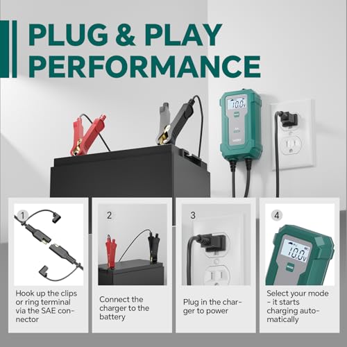 5A Smart Battery Charger & Maintainer - Automatic for 6V/12V Lead Acid/Lithium Batteries with Trickle Charge, Desulfation & Protection | Compact Plug & Play Design - size: 5 A