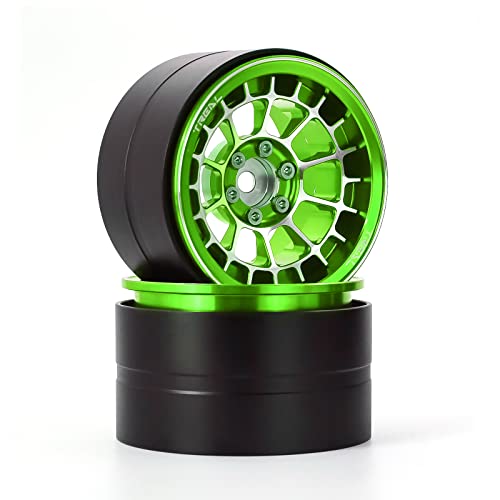 Treal Aluminium 2.2 Beadlock Wheels Rims(2) pcs Fit RC Crawler Mud Truck 2.2 Tires (Green) - color: Green
