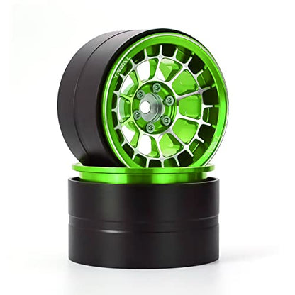 Treal Aluminium 2.2 Beadlock Wheels Rims(2) pcs Fit RC Crawler Mud Truck 2.2 Tires (Green) - color: Green