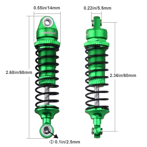 HobbyPark Aluminum Shocks Absorber Assembled (Front & Rear) Full Metal Dampers for Traxxas 1/18 LaTrax Teton Desert Prerunner, Replace Parts 7660 7665(4-Pack) (Green) - color: Green