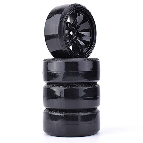 4Pcs 63mm RC Drift Car Tires Hard Tyres Plastic Wheel Rims for 1/10 On-Road Drifting Car for HSP Tamiya HPI Kyosho Spare Parts(Black) - color: Black
