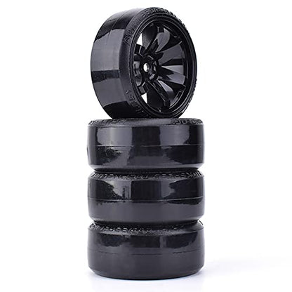 4Pcs 63mm RC Drift Car Tires Hard Tyres Plastic Wheel Rims for 1/10 On-Road Drifting Car for HSP Tamiya HPI Kyosho Spare Parts(Black) - color: Black