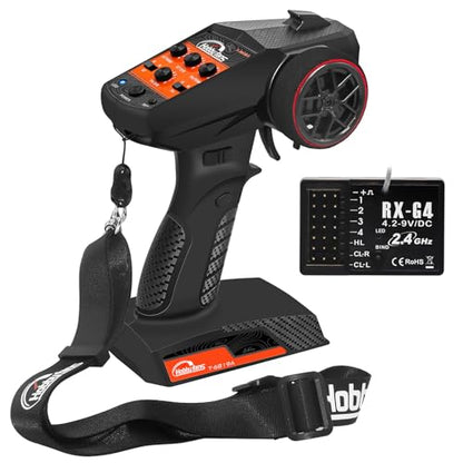 RC Radio System 4CH 2.4G RC Transmitter with Receiver and Lanyard Anti-Jamming Remote Controller for 1/10 1/12 1/14 1/16 1/18 1/24 RC Car Crawler Boat - color: Black & Orange
