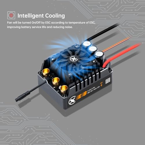 XC E8 Sensored Brushless ESC for 1/8 RC Car,3-6S 160A | Bluetooth APP Programming,6.0V/7.4V/8.4V BEC,Turbo Timing,Multiple protection,Smart Fan - size: No Connector