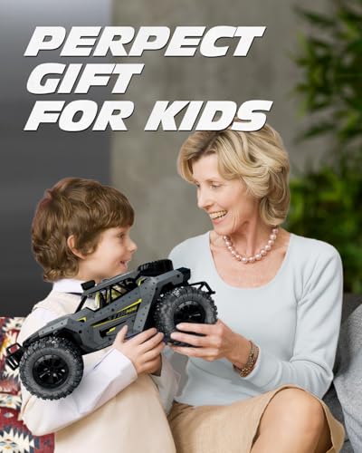 Tecnock RC Truck Car, 20+ KM/H High-Speed 2WD Remote Control Car, 2.4GHz Anti-Interference with Dual LED Headlights, Rechargeable Monster Truck - Ideal Outdoor Backyard Gifts for Boys & Teens - color: Grey