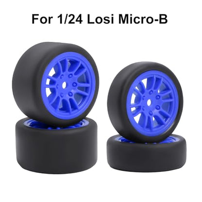 Pre-Mounted On-Road Drift Racing Wheel Tire Set Direct Pin Mount for 1/24 LOSI Micro-B WLtoys 244016-4PCS Rims Hub with Tires (Blue) - color: Blue