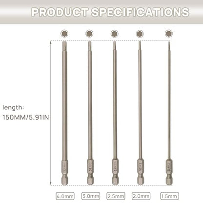 RC Hex Bit 1.5mm 2.0mm 2.5mm 3.0mm 4mm for Electric Screwgun/Power Drill | 6 Inch Power Bits,Hex Head Allen Wrench Drill Bit Set,Professional Grade ¼ Inch Hex Shank for Screwdrivers,High Quality Steel - size: 5 PCS