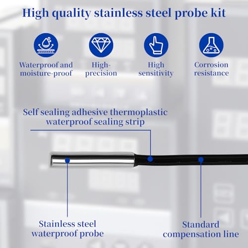 2-Pack 10K Temperature Sensor Probe, 1 Meter Waterproof Temp Sensor Probe, Stainless Steel 3950 NTC Temp Sensor Probe, Digital Temperature Transmitter Extension Cable