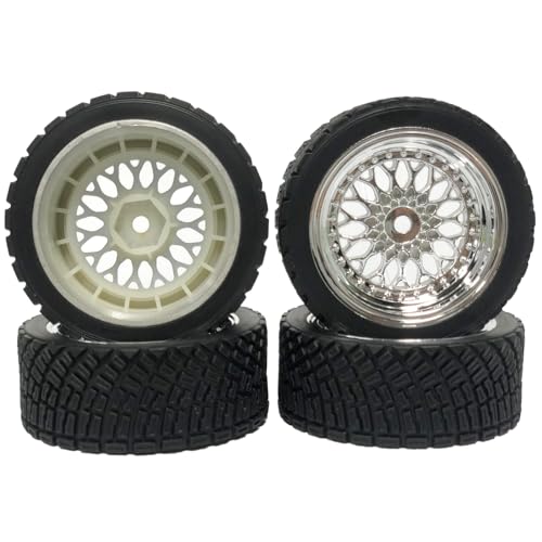 4PCS 65mm RC Rally Car Rubber Tires and Plastic Plating Wheel Rims Set 12mm Hex for 1/10 RC On-Road Rally Drift Racing Car for HSP Tamiya Sakura HPI WR8 HSP TT02 WLtoys (Silver) - color: Silver