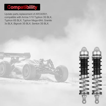 RC Car Rear Shocks Set 1/10 Update Parts Replacement of AR330551 | Compatible with Arrma 1/10 Typhon 3S/2S Granite 4x4 Bigrock Senton Aluminum Shock Absorber Assembled, (2Pack) - color: Gray Black 2Pcs R