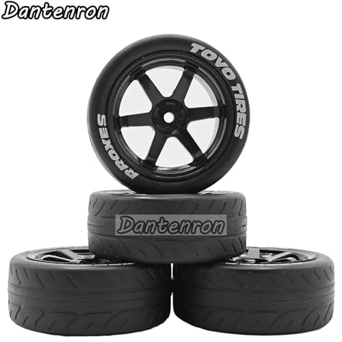 1/10 RC On Road Tires OD 68mm and Hard Plastic Street Wheels 12mm Hex Touring Tyres for 1:10 Rally Racing Drift Car Tamiya TT01 TT02 XV01 HPI KYOSHO HSP PTG2 Traxxas TA06 A959 4PCS (Black) - color: Black