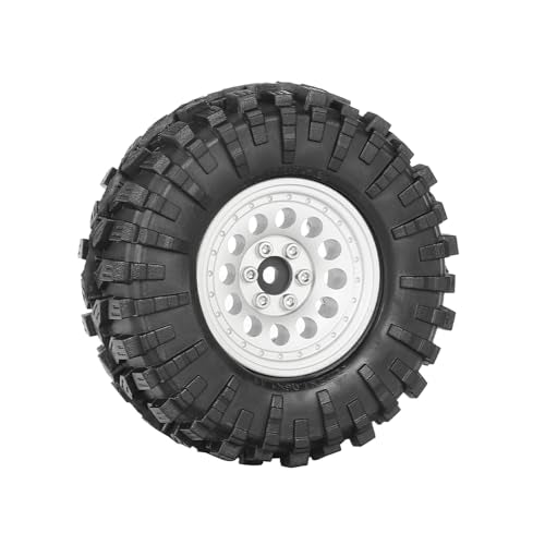 4PCS 1.3" Aluminum Alloy Beadlock Wheel Rims All-Terrain Tyre 70mm Rubber Tires Set with 5mm & 7mm Hex for 1/12 1/14 1/18 1/24 RC Rock Crawler Car Upgrade Parts (A-Silver) - color: A-silver