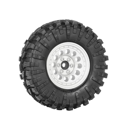 4PCS 1.3" Aluminum Alloy Beadlock Wheel Rims All-Terrain Tyre 70mm Rubber Tires Set with 5mm & 7mm Hex for 1/12 1/14 1/18 1/24 RC Rock Crawler Car Upgrade Parts (A-Silver) - color: A-silver
