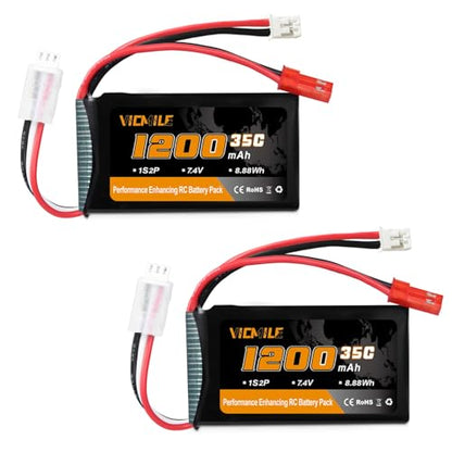 SCX24 Battery 7.4V 1200mAh Lipo Battery 2S 35C(Burst 70C) with PH2.0 JST Plug Fit for SCX24 RC Car WLtoys A949 A959 A969 A979 K929 and Most 1/10 1/16 1/18 1/24 RC Truck