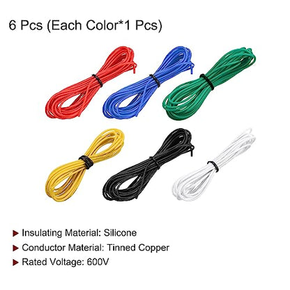 MECCANIXITY 26 Gauge Wire Silicone Wire 26AWG Electrical Wire Stranded Wire Tinned Copper Wire High Temp Hookup Wire 6 Color 1.5m/4.92ft for Car Model Electric Appliances 6pcs - size: 26AWG, 4.92ft