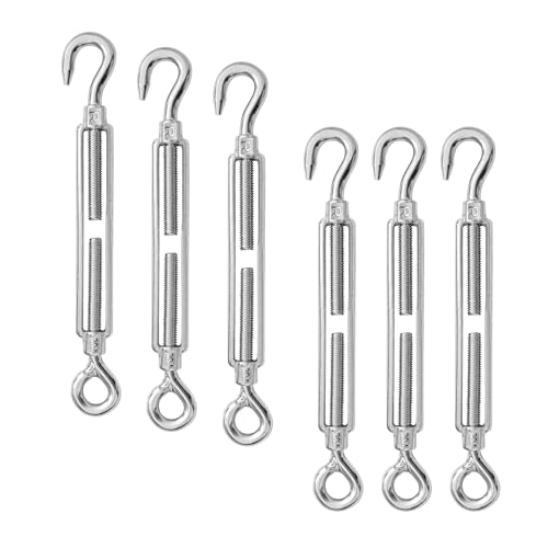 6 PCS M4 Hook and Eye Turnbuckles for Cables Wire Rope Tension | Made of 304 Stainless Steel, Corrosion Resistant & Easy to Use,55lbs Rated,Industrial Shade Sail Rigging - size: 6PCS-M4-OC