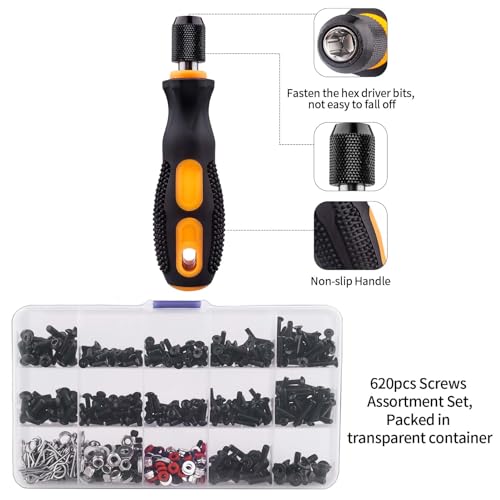 HobbyPark 620pcs RC Screw Kit Screws Assortment Set Hardware RC Repair Tools Kit RC Screwdrivers Hex Drivers for 1/8 1/10 1/12 1/16 Scale RC Car Truck Crawler Buggy Drift Touring