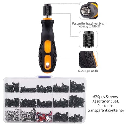 HobbyPark 620pcs RC Screw Kit Screws Assortment Set Hardware RC Repair Tools Kit RC Screwdrivers Hex Drivers for 1/8 1/10 1/12 1/16 Scale RC Car Truck Crawler Buggy Drift Touring