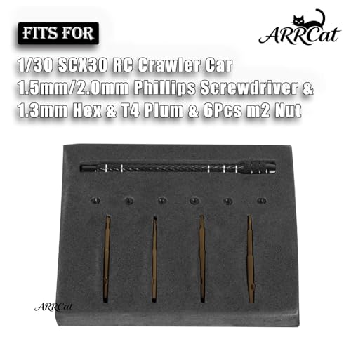 RC Screw Driver Set Tool Kit for 1/30 SCX30,1.5mm/2.0mm Phillips Screwdriver & 1.3mm Hex & T4 Plum & 6Pcs m2 Nut RC Car Repair Screwdrivers Set,for 1/30 SCX30 RC Crawler Truck Buggy,Black - color: Black - (Screw Driver Set)