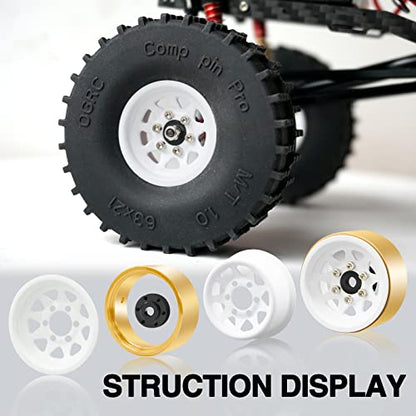 OGRC 1.0 RC Wheel Rims with Brass Rings Deep Dish Wheel Rims 1.0 Beadlock Wheels for 1/18 TRX4M 1/24 SCX24 C10 JLU Deadbolt Gladiator Bronco Crawler Car (White) - color: White