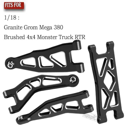 Aluminum Front Rear A Arms Upgrades Part for 1/18 Granite Grom Mega 380 Brushed 4x4 Monster Truck RTR,Alloy Front Rear Suspension A Arms Hops Up,8PCS,Black - color: Black(8pcs)