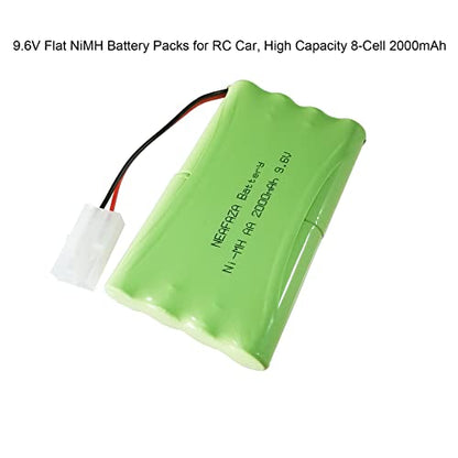 9.6V 2000mAH NiMH RC Car Flat 8-Cell AA Rechargeable Replacement Hobby Battery Pack and USB Charger Cable with Standard Tamiya Connector for RC Monster Truck, RC Battle Tank and Vehicles