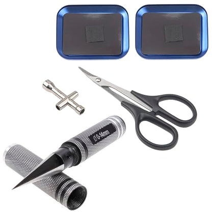 0-14mm Aluminum Alloy Expanding Hole Puncher Opener Reamer Tools with Protective Sleeve & 2Pcs Aluminium Screw Tray with Magnetic Pad & 1Pcs RC Curved Body Trimming Scissors & 1Pcs Wheel Hub Cross