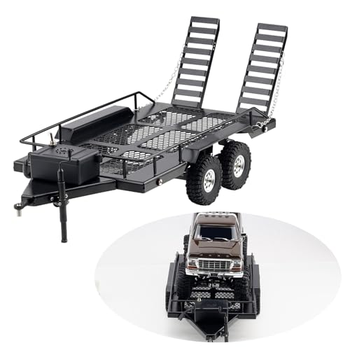DJX RC Trailer Metal Hitch Mount Trailer with Led Light for TRX-4M FCX18 F150 Redcat Ascent18 HPI Venture-18 SCX24 AX24 FCX24 Etc 1/18 1/24 Upgrades Parts Accessories - style: 1/18 RC Trailer