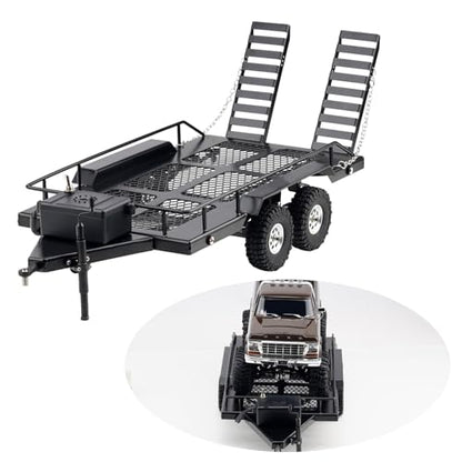 DJX RC Trailer Metal Hitch Mount Trailer with Led Light for TRX-4M FCX18 F150 Redcat Ascent18 HPI Venture-18 SCX24 AX24 FCX24 Etc 1/18 1/24 Upgrades Parts Accessories - style: 1/18 RC Trailer