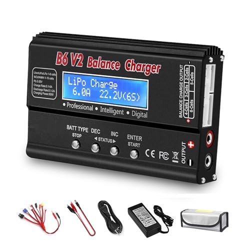 LiPo Battery Charger, 80W 6A Balance Fast Battery Charger for RC Toy Model | Battery Charger Discharger for 1S-6S LiPo/Li-Fe/Li-ion 1S-15S NiMH/NiCD Packs RC Car Boat Drone Battery - color: Black