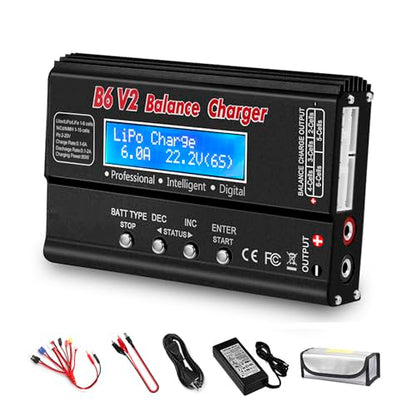 LiPo Battery Charger, 80W 6A Balance Fast Battery Charger for RC Toy Model | Battery Charger Discharger for 1S-6S LiPo/Li-Fe/Li-ion 1S-15S NiMH/NiCD Packs RC Car Boat Drone Battery - color: Black