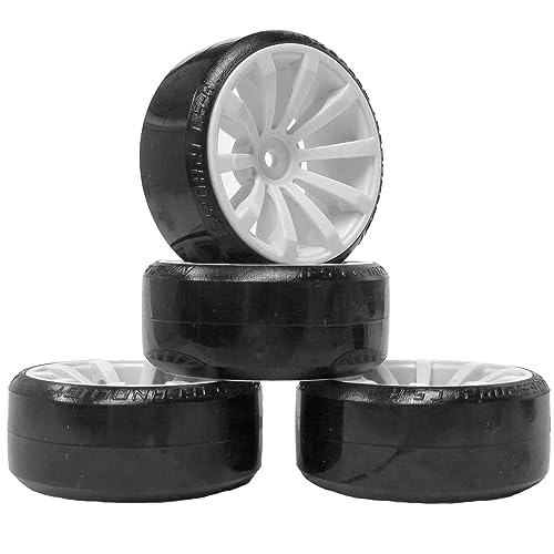 RC Plastic Wheel and Tire Set,WONFAST RC Drift Car 63mm Hard Tyres 12mm Hub Wheel for 1/10 On-Road Drifting Car Parts for HSP Tamiya HPI Kyosho TT02 (White) - color: White