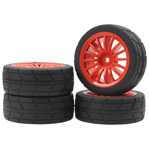 4Pack Vgoohobby OD70mm RC 1/10 On Road Rubber Tires w/Plastic Wheel Rims 12mm Hex Compatible with HSP HPI Redcat Tamiya Traxxas Kyosho 1/10 RC On Road Racing Touring Car (Red) - color: Red
