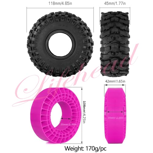 Lifehead 1.9 inch Silicone insert tires - All Terrain Pliable Rubber Tires for 1/10 RC Crawler Car TRAXXAS TRX4 TRX6 Axial SCX10 90046 90047 SCX10 III AXI03007 Tamiya CC01 YK4102/4.6" Outer Diameter - color: Pink
