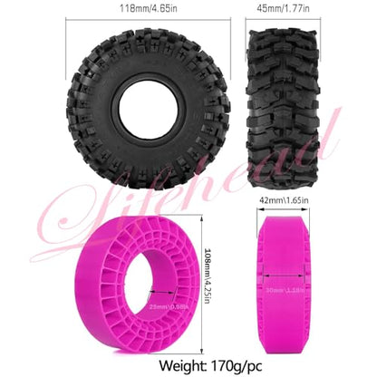 Lifehead 1.9 inch Silicone insert tires - All Terrain Pliable Rubber Tires for 1/10 RC Crawler Car TRAXXAS TRX4 TRX6 Axial SCX10 90046 90047 SCX10 III AXI03007 Tamiya CC01 YK4102/4.6" Outer Diameter - color: Pink