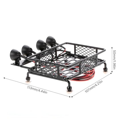 HUIOP RC Luggage with Light, Roof Rack Luggage Carrier with Light Bar for 1/10 RC Crawler Axial SCX10 D90 110 TRAX4 HSP RC Car Parts