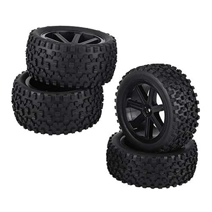 RC Crawler Tires, Durable Rubber Off-Road Grip, 1/10 Scale RC Tires 4pcs Black Wheel Set for RC Enthusiasts, Off-Road Racing, Crawling Adventures