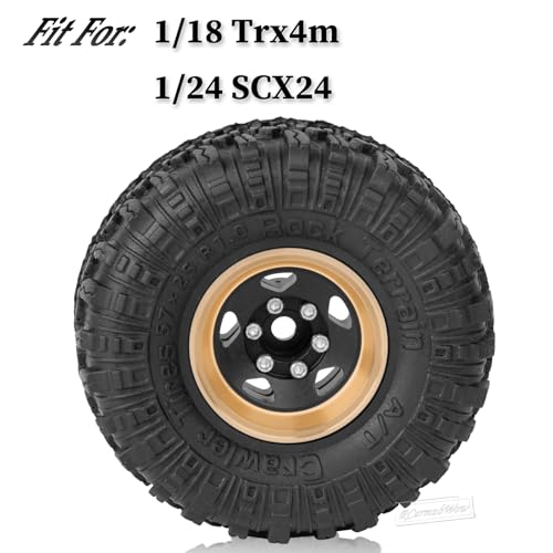 1.0in Beadlock RC Wheels and Tires for 1/18 Trx4m,1/24 SCX24 RC Crawler Car,1.0 Beadlock Rims & 1.0 Beadlock Tires,Brass Wheels Soft Sticky Rubber Tires,4PCS(Style B)