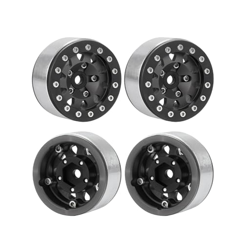 4PCS 1.55 Inch Aluminum Alloy Metal Beadlock Wheel Rim Hubs Replacement Accessory for AX90069 D90 TF2 CC01 Tamiya 1/10 RC Crawler Car Upgrade Parts(10Holes-Black) - color: 10holes-black
