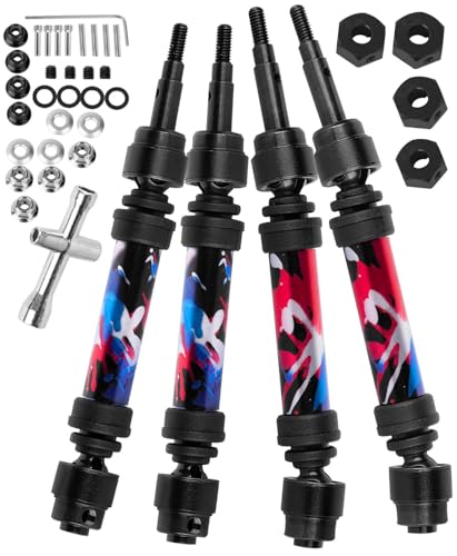 RC #45 Steel Front Rear Driveshaft/Drive Shaft Upgrades Part for 1/10 Slash,Rustler,Stampede,Jat0 4WD 4X4 VXL,F0rd F15O Rapt0r R 4WD,CVD Axles with Hex(#9051#9052) Colorful - color: Colorful-(Upgrades）