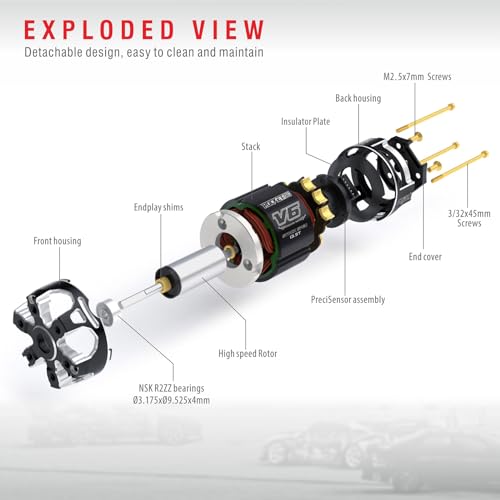 Surpass Hobby RC Rocket 540 V6 Sensored Brushless Motor, High Speed Brushless Motor for Traxxas-Horizon 1:10 RC Car Trucks Off-Road Vehicle (Shaft 3.175, 17.5T kv) - size: 17.5T KV, style: 540-V6 Motor