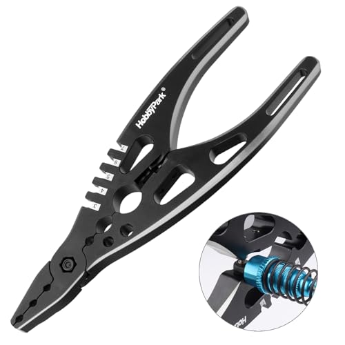 HobbyPark Multi-Function RC Shock Pliers Tool RC Shock Shaft & Tie Rod Clamp, Ball Link Remover for 1/8 1/10 RC Car Truck Crawler Buggy Drift (Black & Silver) - color: Black & Silver