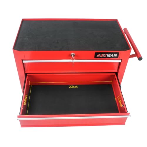 5-Drawer Lockable Tool Chest - Ball-Bearing Slides, 4 Casters (2 with Brakes) & Side Pull Handle, RED