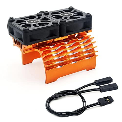 40mm RC Motor Cooling Fans, Hobby Twin Fan with Metal Heatsink for 1/8 1/10 RC Car 3650 3660 540 550 (40mm Orange for 55-58mm Motor) - style: 40mm Orange for 55-58mm Motor