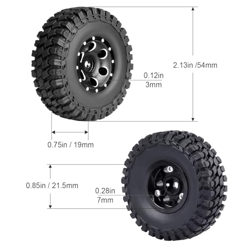 Hobbypark 1.0 Beadlock Wheels and Tires 4Pcs Metal Micro Crawler Tires with Extended Wheel Spacers Offsets for 1/24 RC Crawler Car Axial SCX24 90081 Deadbolt Truck