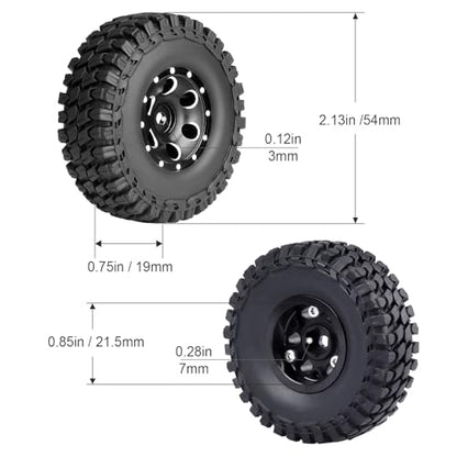 Hobbypark 1.0 Beadlock Wheels and Tires 4Pcs Metal Micro Crawler Tires with Extended Wheel Spacers Offsets for 1/24 RC Crawler Car Axial SCX24 90081 Deadbolt Truck