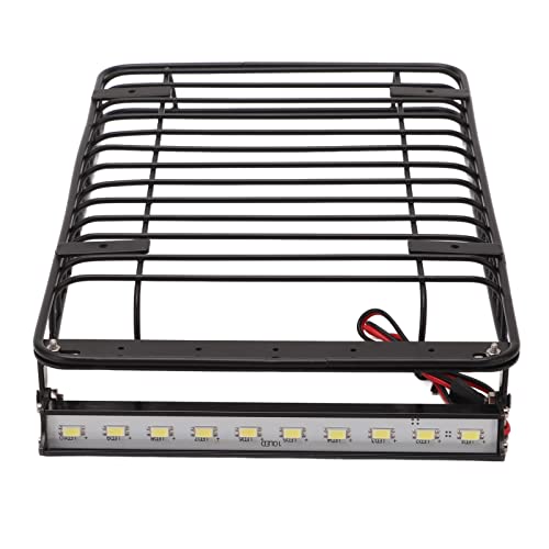 RC Luggage Rack, Heavy Duty Metal Roof Rack with LED Light Bar, RC Vehicle Accessories for Off-Road Adventures, Racing Events, and Camping Trips