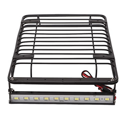 RC Luggage Rack, Heavy Duty Metal Roof Rack with LED Light Bar, RC Vehicle Accessories for Off-Road Adventures, Racing Events, and Camping Trips